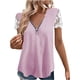 thumbnail image 2 of Fiudx Tops para Mujer Moda Mujer Verano Manga Corta Cuello En V Cremallera Blusa Encaje Camiseta, 2 of 6
