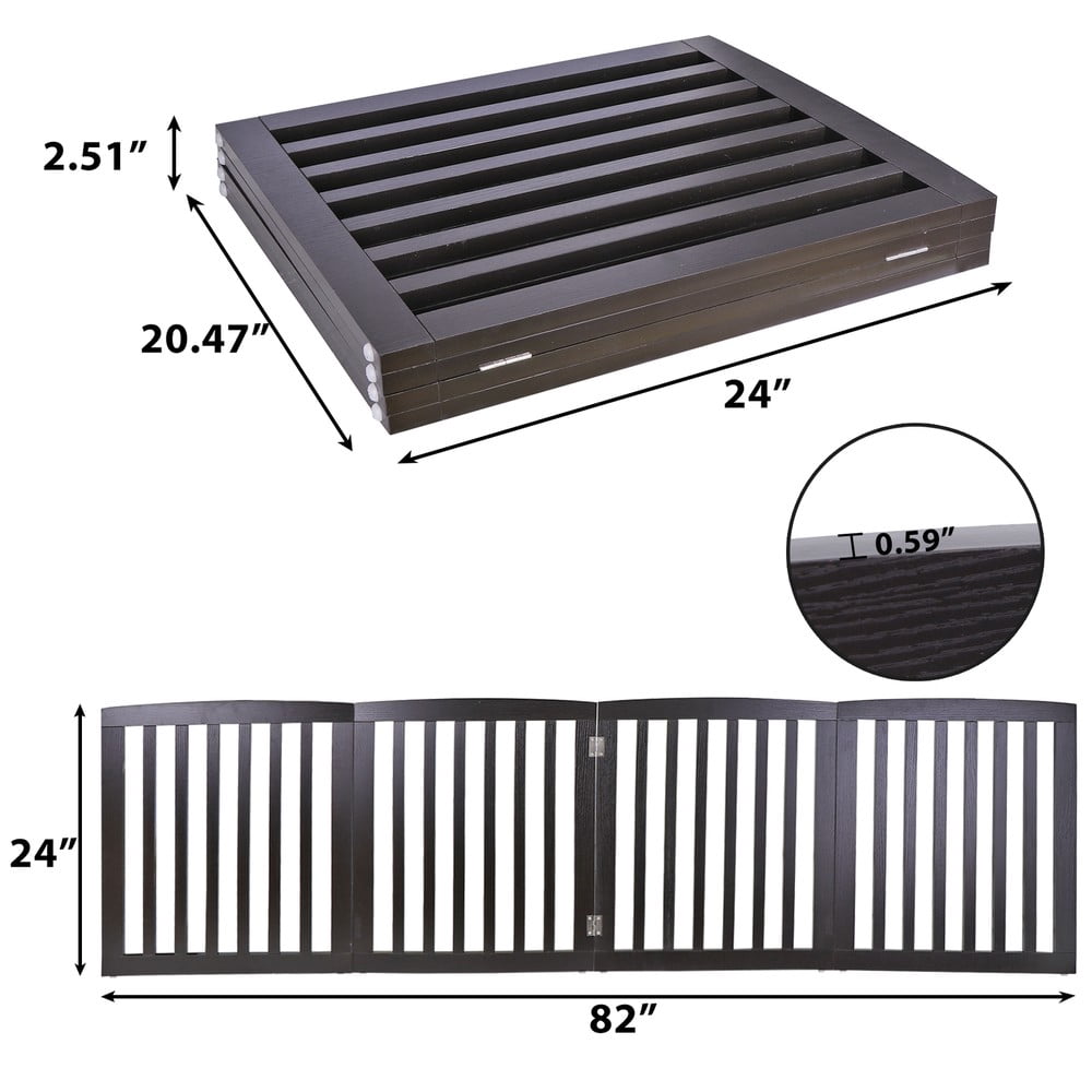 SONGMY 24" Dog Gate 4 Panels, Brown Pet Fence Baby Playpen Folding Barrier