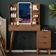 thumbnail image 3 of FANRAL LED Lighted Mirror Vanity Desk with Fluted Design,Charging Station & Glass Top,Modern Dressing Table with Storage Drawers & Shelves for Bedroom,Walnut Vanity, 3 of 7