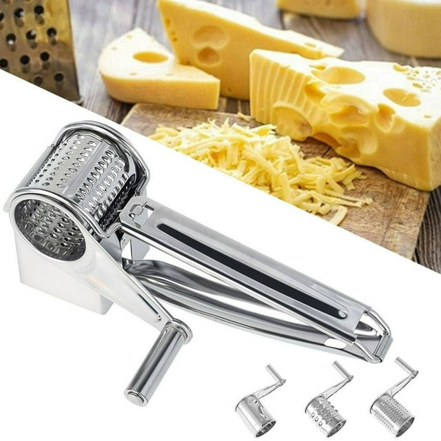 Râpe à Fromage Rotative avec Poignée 3 Lames de Tambour Interchangeables Réutilisables en Acier Inoxydable Râpe à Fromage Rotative Trancheuse à Main Coupe-Fromage Déchiqueteuse Fine Grossière Super Tranchante