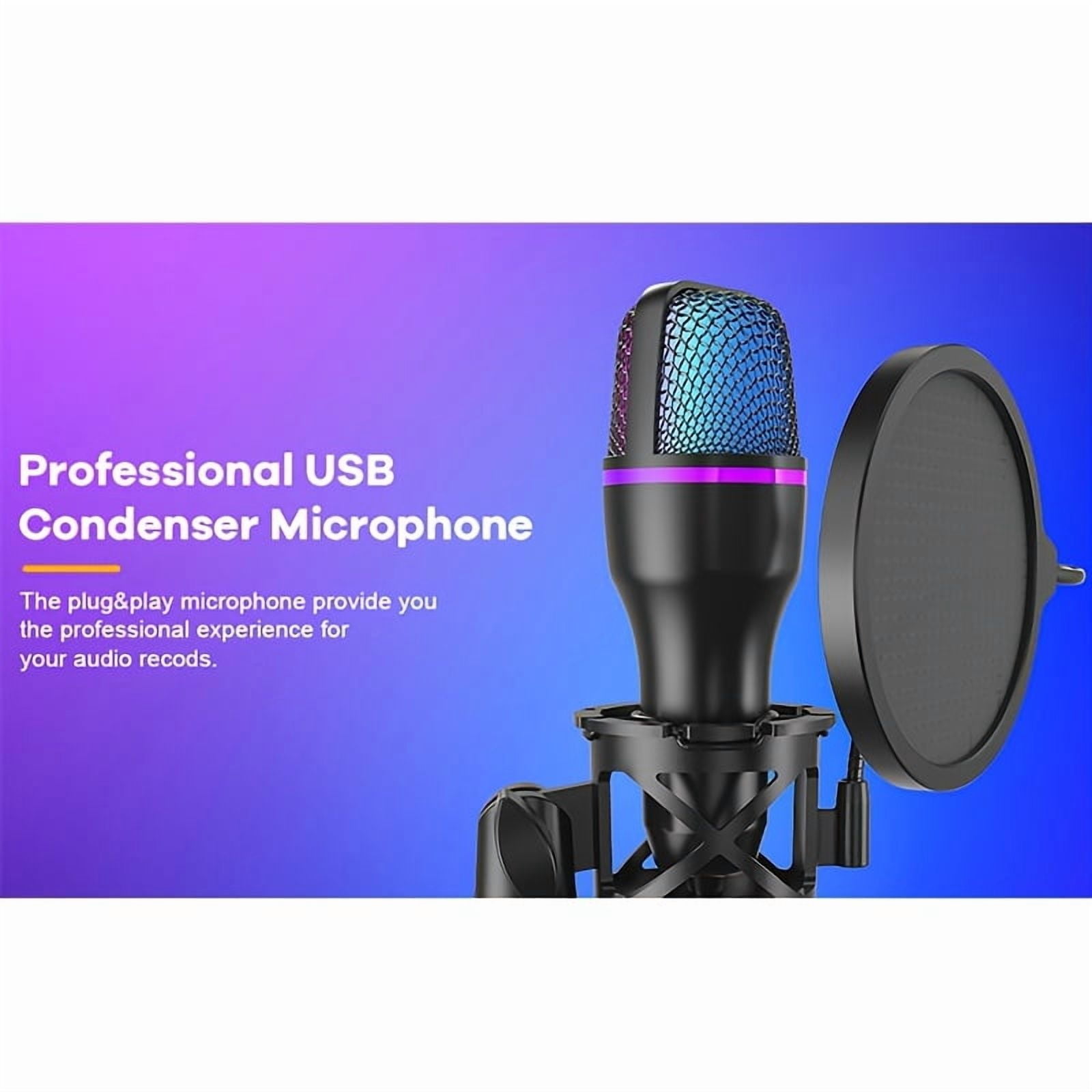 RGB Gaming Microphone with Tripod and Pop Filter USB Studio Mic for Twitch Youtube Discord Meetings