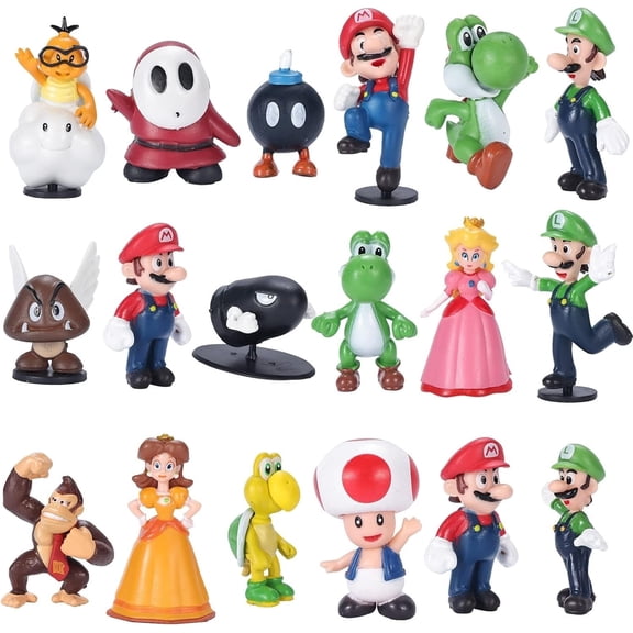 Mario & Luigi Figurines Cake Toppers Action Figure, Birthday Party Decoration Set, Mystery Box, Room Office Decor Collection (18-Pack)