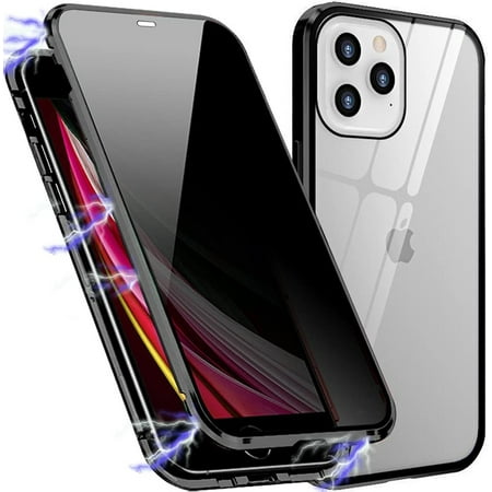 Anti Peep Magnetic iPhone 12 Mini Case (Black) Double Sided Privacy Tempered Glass Screen Protector Shockproof and Scratch Resistant Protection
