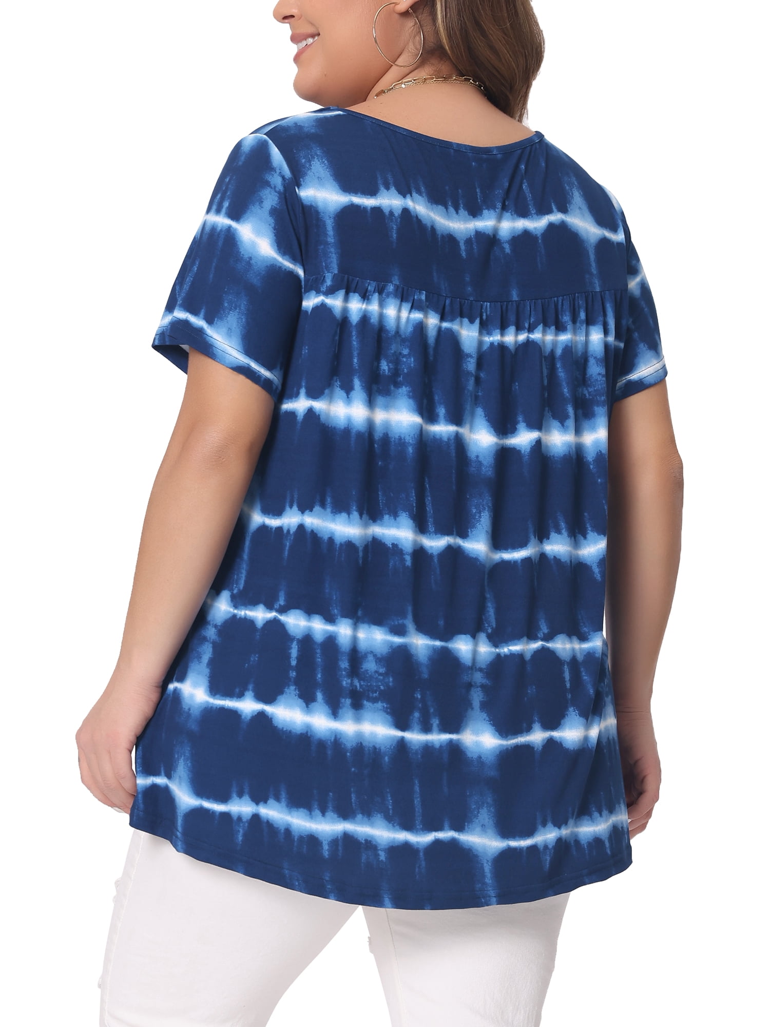 DARING DIVA Women's Plus Pleated Front Casual Blouse 3X Blue