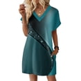 thumbnail image 2 of Women's Fashion Floral Print V-Neck Short Sleeve Casual Dress with Pocket, Pullover Summer Dress, Lightweight Comfort Fit, Stylish Ladies Clothing,Turquoise,L, 2 of 8
