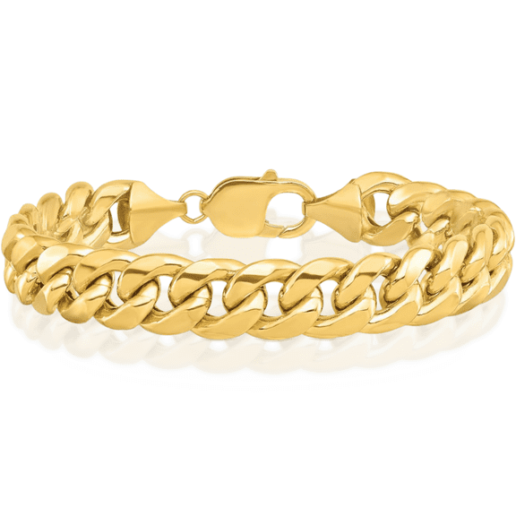 14K Solid Yellow Gold 11mm Miami Cuban Curb Link Chain Bracelet