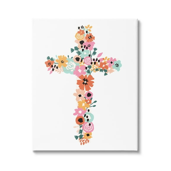Stupell Industries Bold Flowers Cross Symbol Floral Arrangement Design Canvas Wall Art, 16 x 20, Design by Jess Bruggink