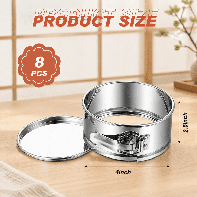 8-Pack 4 Inch Stainless Steel Springform Mini Cake Pans for Baking ...