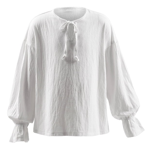 Gibobby Blusas Para Niñoses Camisas de escocés para niños y niñas de Halloween, disfraz Medieval Aissance Pi Rate, camisa de manga larga con cordones(Blanco, 11-12 Años)