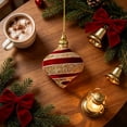 thumbnail image 6 of Burgundy Red and Gold Striped Christmas Ball Ornament, Style C, Glitter Hanging Decoration for Holiday Tree and Home Decor, 6 of 7