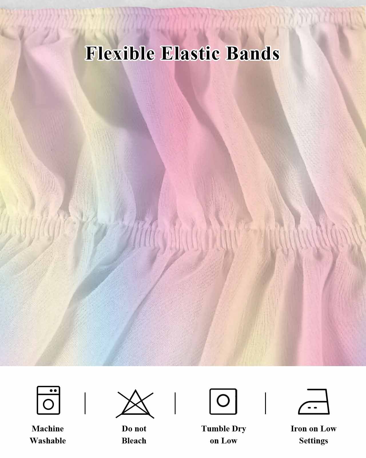 Colorful Gradient Bed Skirt Pink Yellow Abstract Bed Skirts Queen Size 16 Inch Drop, Wrap Around Dust Ruffle&nbsp;Bedskirt with Adjustable Elastic Belt for Queen Size Beds