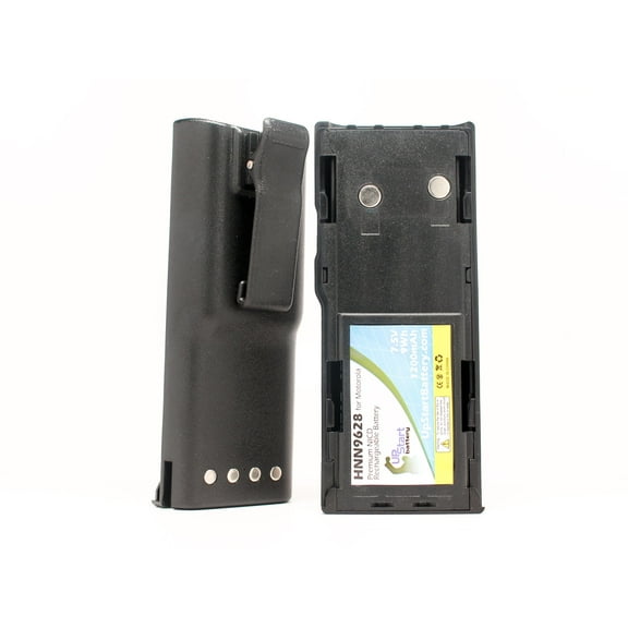 2x Pack - UpStart Battery Motorola GTX Series Battery with Clip - Replacement for Motorola HNN9628 Two-Way Radio Battery (1200mAh, 7.5V, NI-CD)