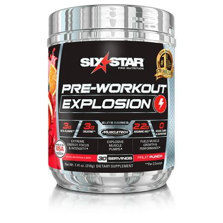 Six Star Pro Nutrition Pre Workout Explosion Powder, Fruit Punch, 30 (Best Pre Workout Without Caffeine)