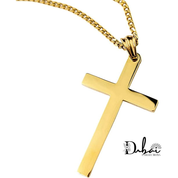 24K Gold Chain Style Cross Pendant Necklace 18