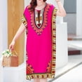 thumbnail image 3 of Vestido de verano para mujer, estampado tribal, mangas murciélago, túnica suelta, traje de baño hasta la rodilla Rosado, 3 of 8