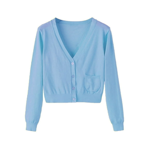 Oplxuo Women Short Cardigan Slim Solid V-Neck Long Sleeve Knitted Cardigan Coat Spring Autumn Sweater Coat