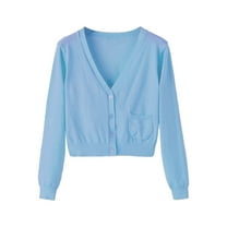 Women's Soft Knit Button Down Cardigan Sweater Long Sleeve V-Neck Sweater Casual Solid Loose Cardigan Tops With Pocket