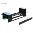 thumbnail image 2 of Twin Size Wood Daybed with Trundle, Desk, LED Light & USB Port, Multi-Functional Bedroom Bed,Black Blue, 2 of 13