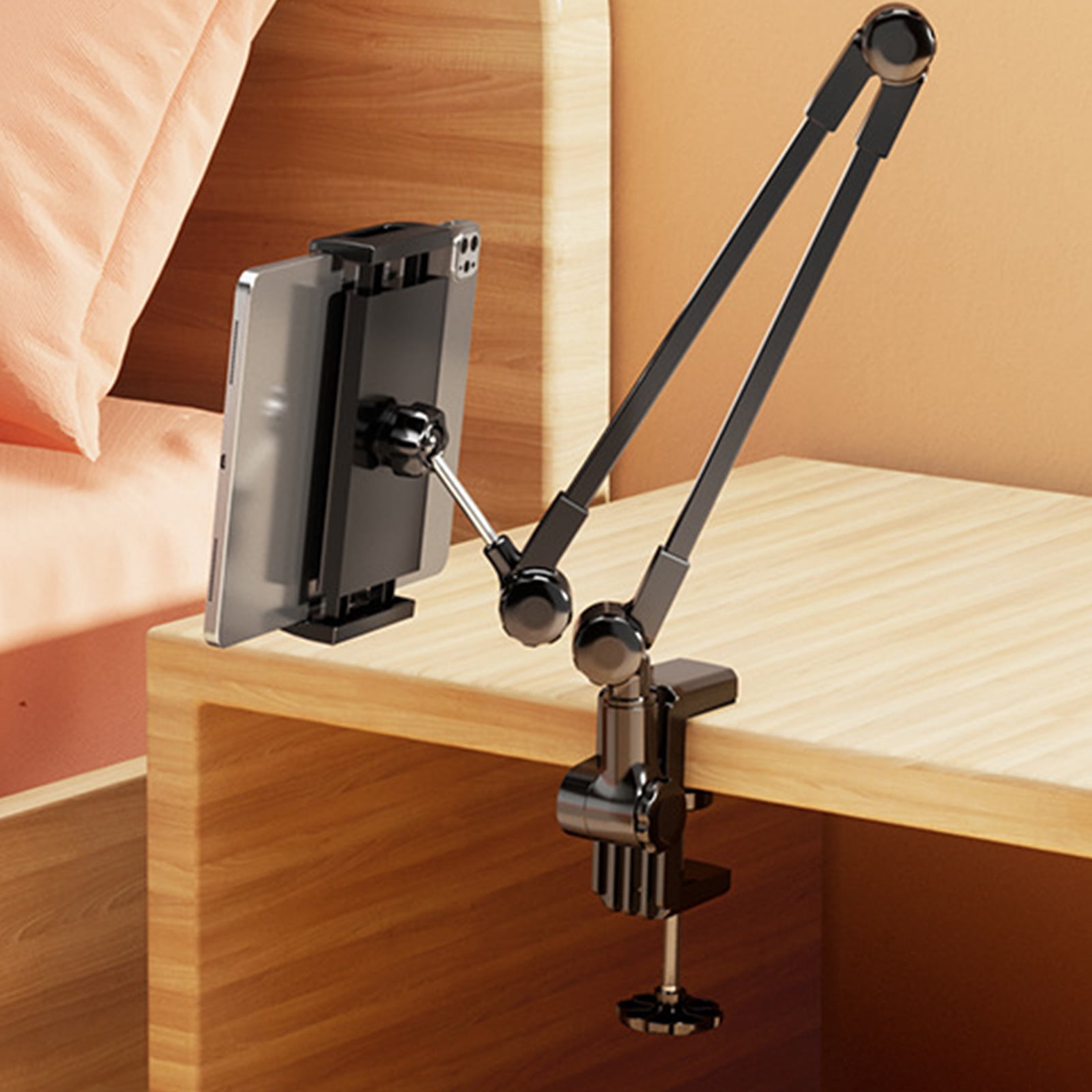 Tablet Stand For Cooking Gaming Desk Mount Clamp Adjustable Phone Holder Laying Down for Filming Vloggings