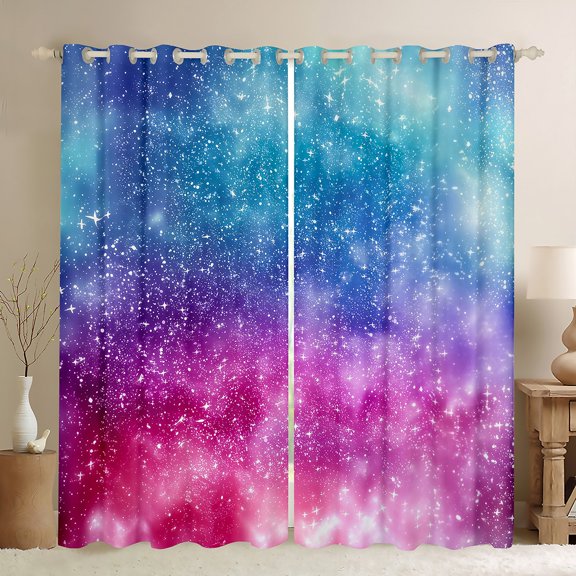 Manfei Dreamy Starry Sky Blackout Curtains Set of 2 (52x84 Each), Bling Stars Galaxy Window Curtains, Teens Kids Boys Girls Curtains and Drapes, Window Curtains Bedroom Decor