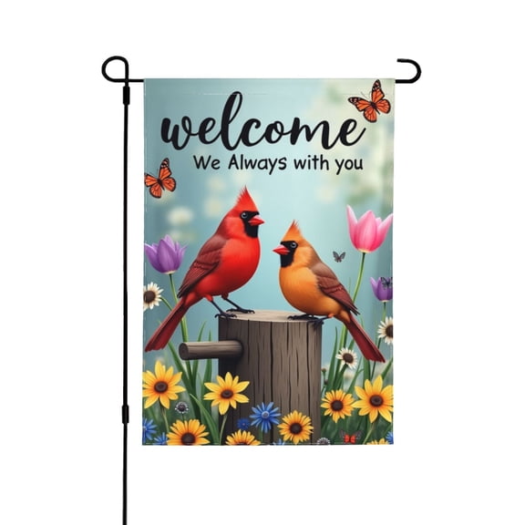 Welcome Cardinal Garden Flag 12x18 Inch Double Sided We Always With You Spring Summer Outdoor House Flower Flag Yard Decoration Flag For Lawn Patio Terrace