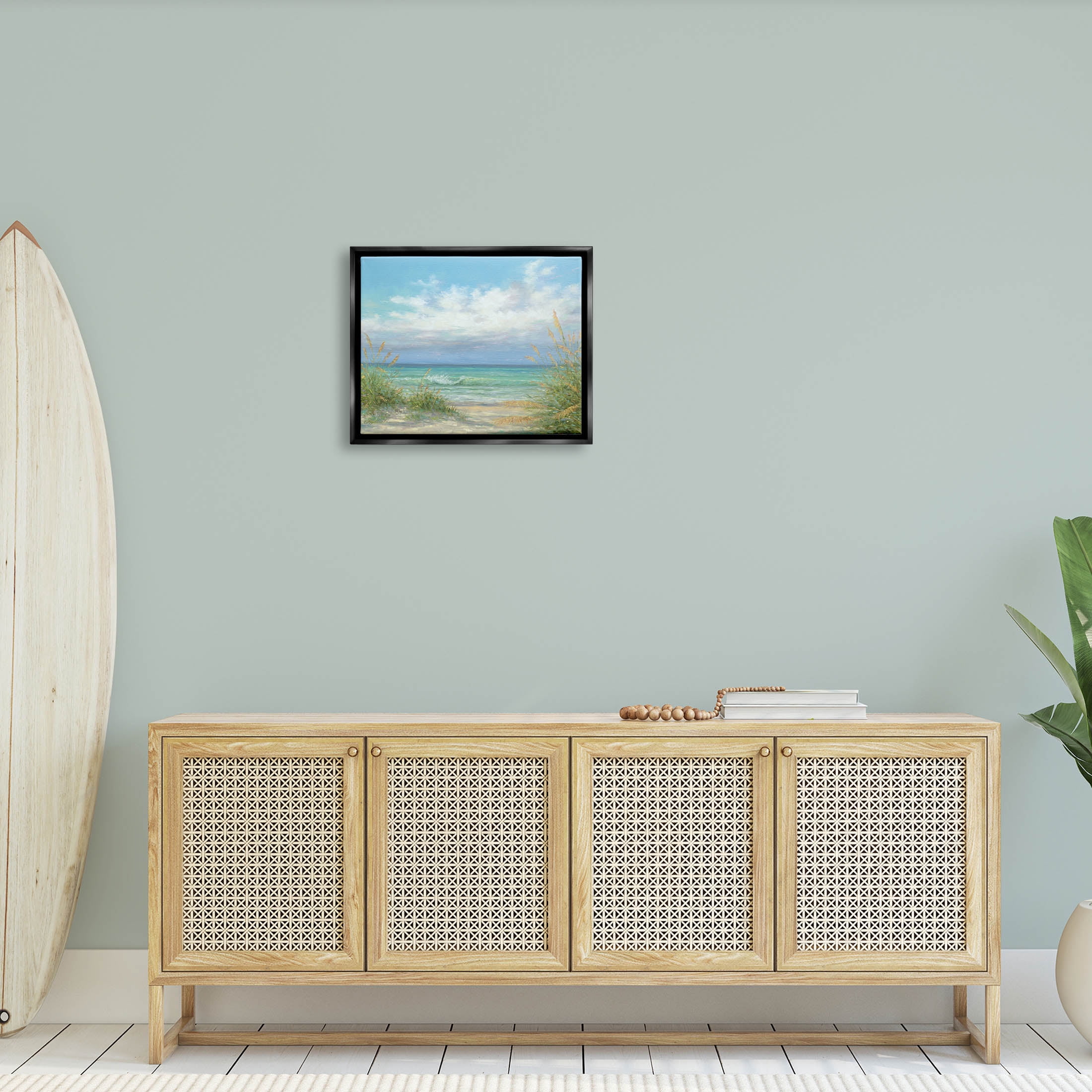 Sea Shoreline Horizon Scenery Coastal Painting Jet Black Framed Art Print Wall Art