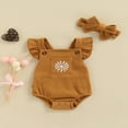 thumbnail image 2 of Newborn Infant Baby Girl Romper Floral Pattern Ruffle Sleeve Bottom Snap Jumpsuit with Hair Accessories, 2 of 6