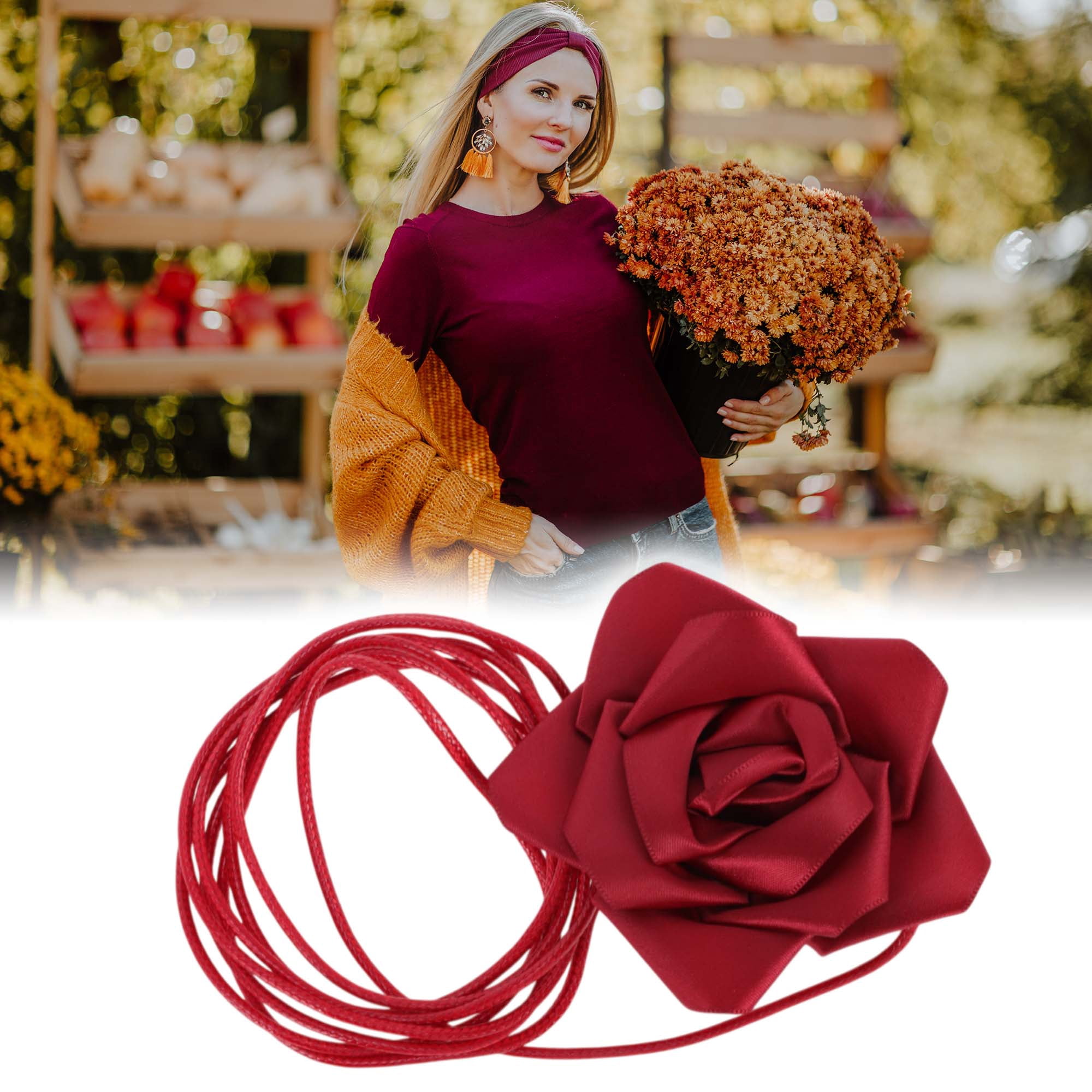 Unique Bargains Satin Rose Flower Adjustable Waist Belt Dark Red