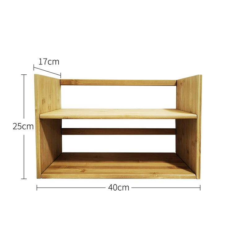 Jessac 2-Tier Bamboo Desktop Shelf Organizer 16″ x 10″ Wooden Desk Bookshelf Office Supplies Storage Rack for Book, Files, Accessories