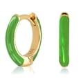 thumbnail image 4 of Gold Plated Transparent Green Enamel Huggie Hoop Earrings for Women, 4 of 5