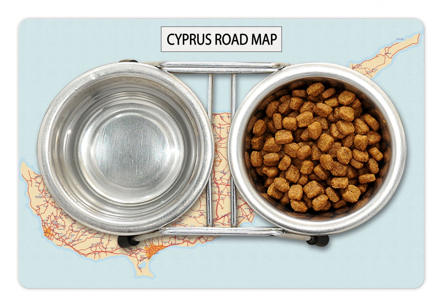 Cyprus Pet Mat for Food and Water, Detailed Road Map of Mediterranean Island Country with