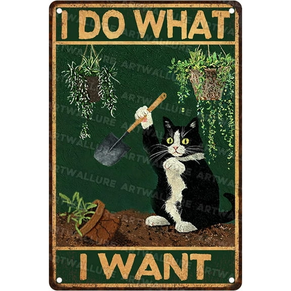 Black Cat Vintage Tin Sign I Do What I Want Metal Sign for Cat Lovers Room Decor 8x12inch