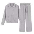 thumbnail image 3 of LRen Toddler Outfits for Girls 2 Pieces Half Zip Pullover Sweatshirt+Pants Solid Color Long Sleeve Outfit Soft Casual Fall Girls Back To School Clothing Set, 3 of 5