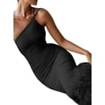 thumbnail image 3 of Lucakuins Vestido largo largo para mujer, sin mangas, sin espalda, irregular, con retazos de plumas, ajustado, vestido ajustado sólido para cóctel de fiesta Lucakuins  moda, 3 of 9
