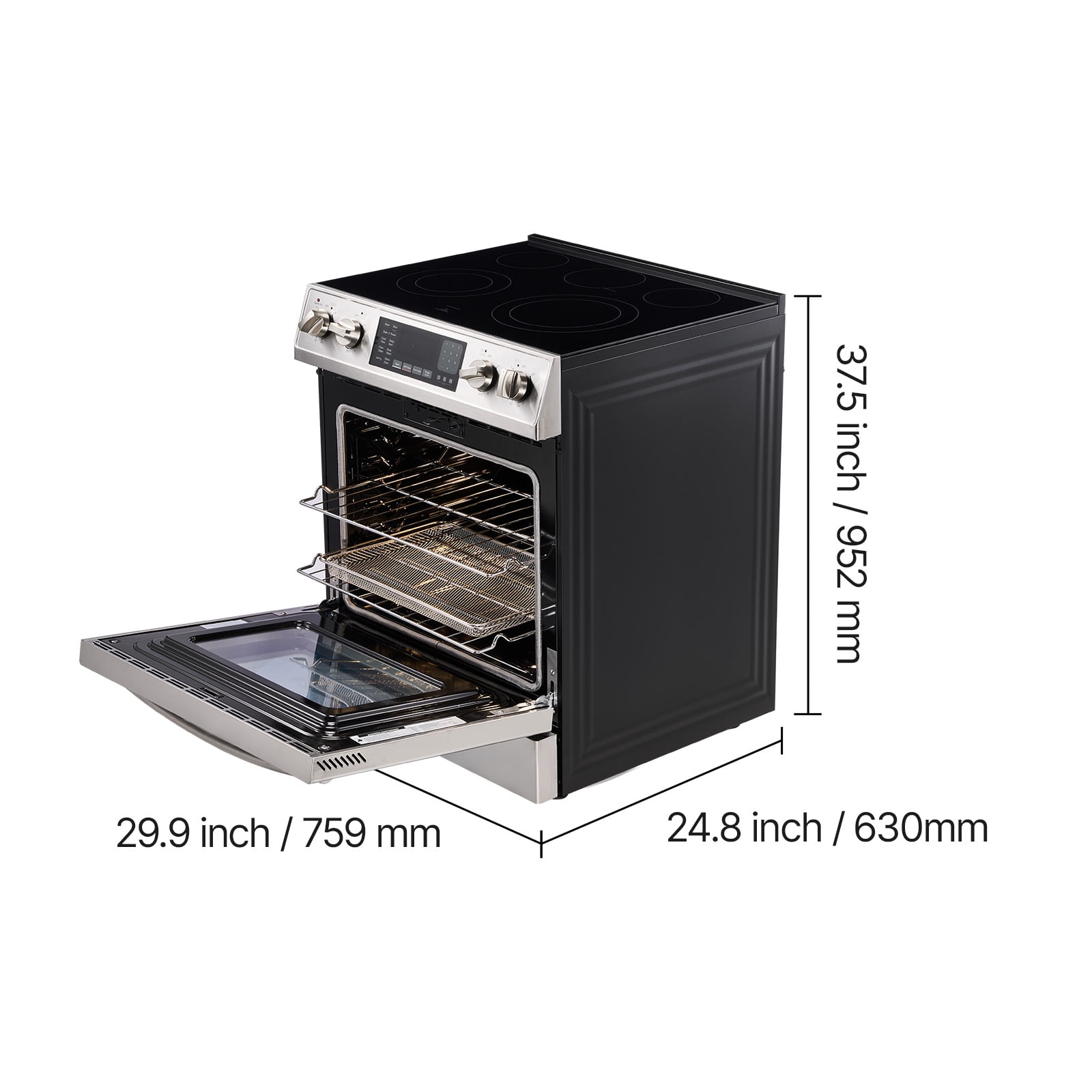 VEVOR 30 in Electric Range Oven, 4.8 Cu. Ft. Capacity Compact Freestanding Oven, Stainless Steel Kitchen Stove, with 5 Burners, Timer, Self-Cleaning, Easy Reach Racks, Storage Drawer(No Power Cord)