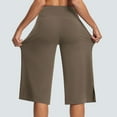 thumbnail image 4 of Capris Yoga Pants for Women, Knee Length Wide Leg Workout Stretchy Pants, Dressy Casual Summer Cropped Trousers with Pockets Coffee L, 4 of 8