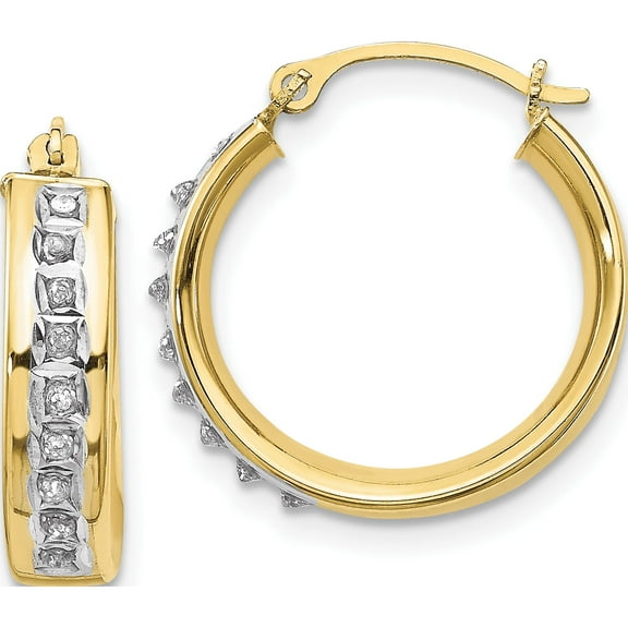 10K Yellow Gold Diamond Fascination Round Hoop Earrings (Width 5) (Length 18) - Jbsp
