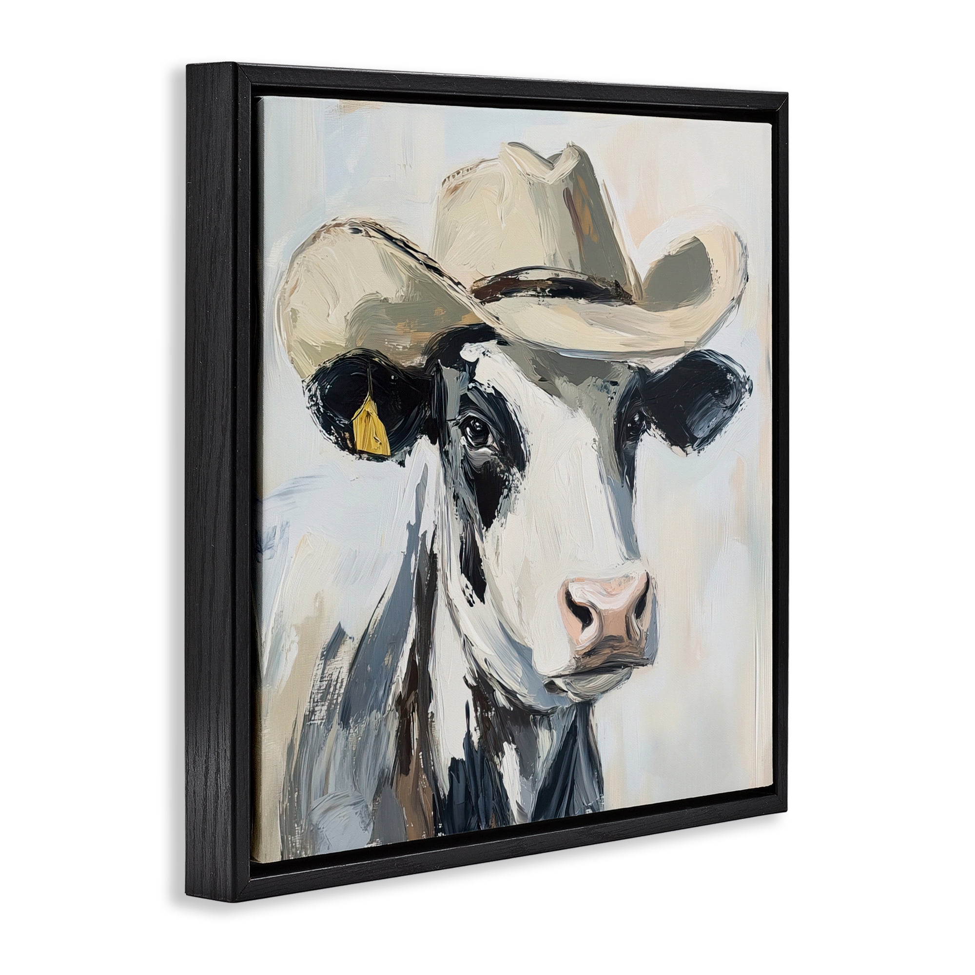 Stupell Industries Cowboy Carl Cow Black Framed Floater Canvas Wall Art, design by Tina LeCour
