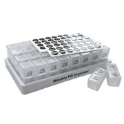 Monthly AM/PM Pill Organizer Twice-a-Day Medicine & Vitamin Storage with Stickers, Weekly Pill Organizer, Pill Boxes and Organizer 2/3 Times A Day, Dispenser Container Labels to Hold Vitamins, Me