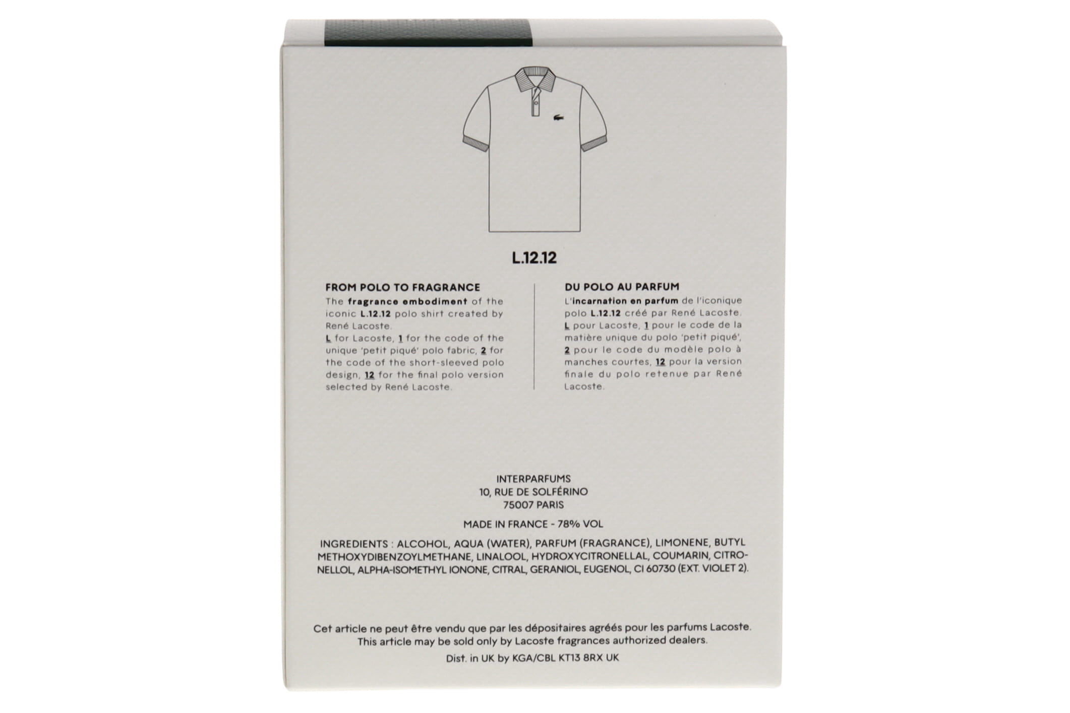 Lacoste L.12.12 Blanc Eau Intense 3.3 oz EDT Mens Cologne 100ml NIB