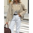 thumbnail image 4 of Gabardina Corta para Mujer, Abrigo Holgado de Larga con Solapa y Doble Botonadura, Ropa de Abrigo de Moda Albaricoque L, 4 of 7