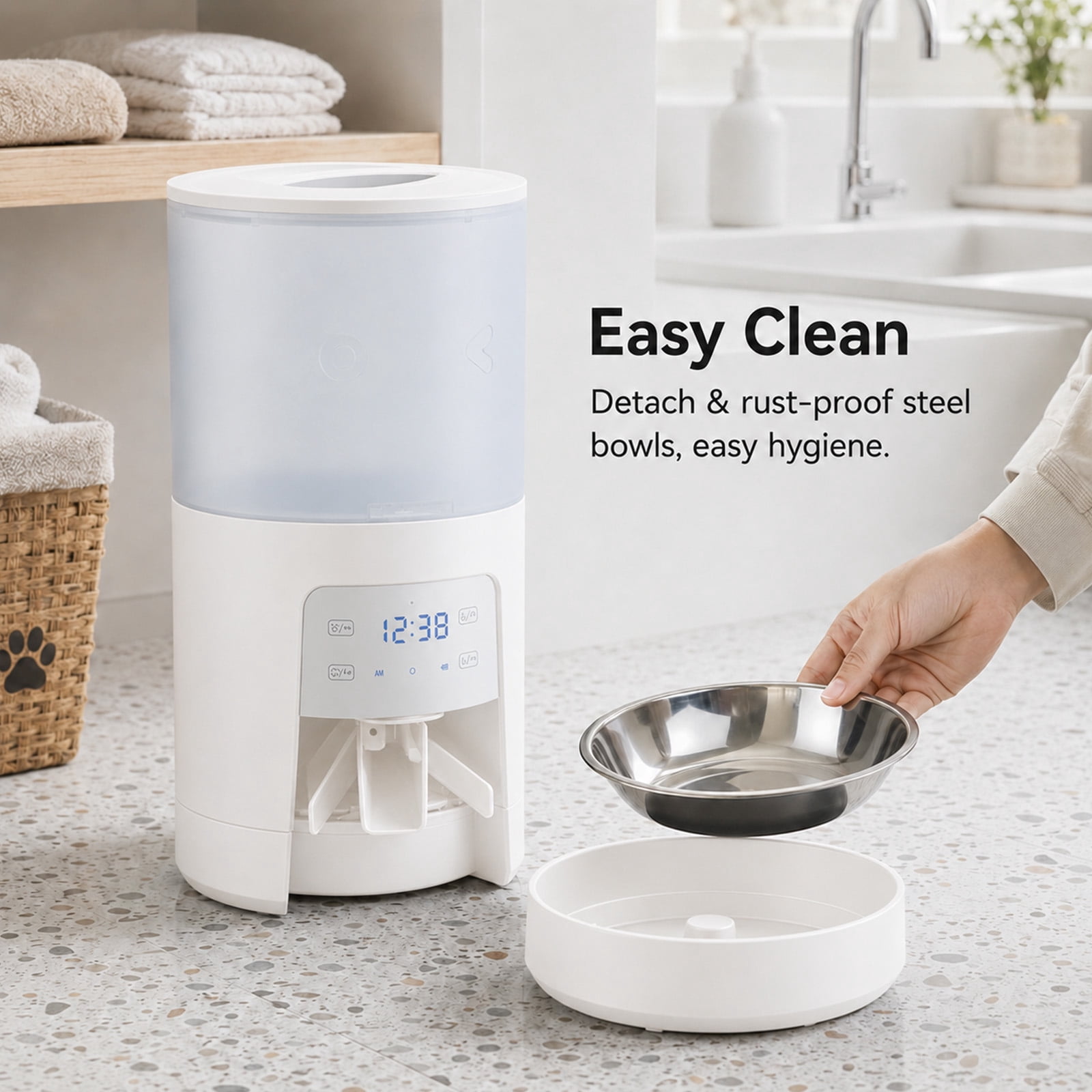 Alvantor 6L Automatic Cat Feeder, imed Cat Food Dispenser with 2 Stainless Bowls, Supply 10S Voice Recorder, Dual Power, Dual Pet Feeder for Cats and Dogs