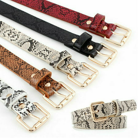 Snake Skin Print Belts For Women Gold Square Pin Buckle Waistband PU Leather Belt Women Snake Pattern Dress Jeans Leather