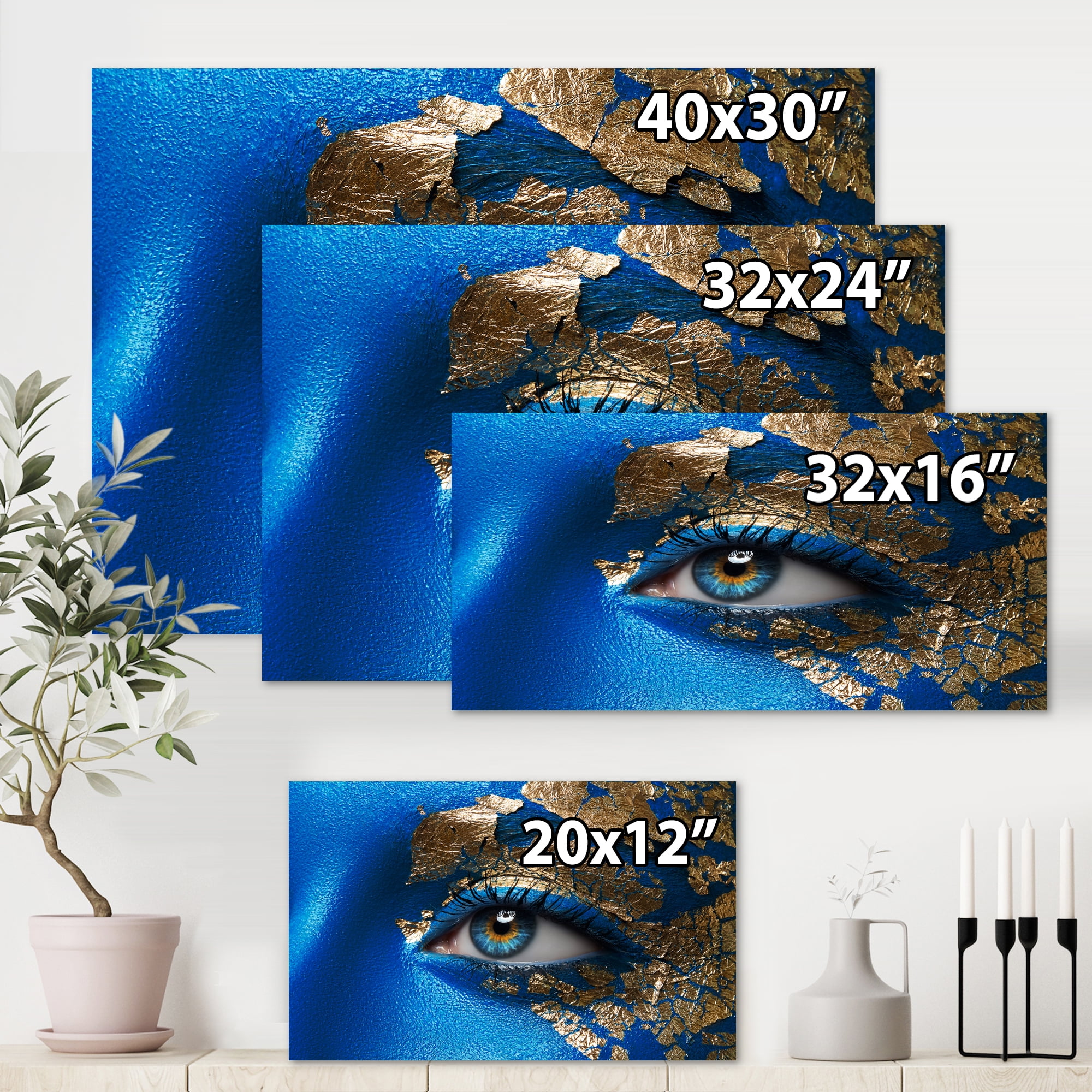 Designart ' Portrait of A Young Woman Model With Blue Make-Up ' Modern Canvas Wall Art Print