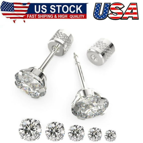 5 pairs Push-in Flat Back Stud Earrings Hypoallergenic Surgical Stainless Steel