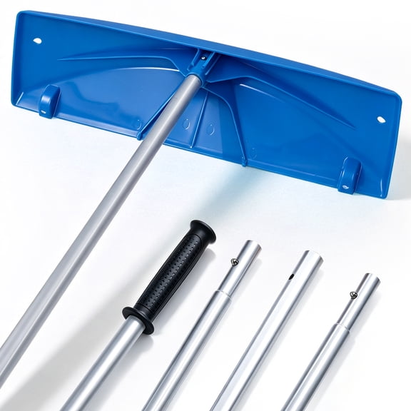 Ktaxon 18.4 Ft Roof Snow Rake with Wheels, 5-Section Extendable Aluminum Pole, Blue PP Head
