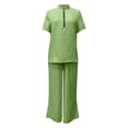 thumbnail image 5 of BODOAO Women's 2 Piece Short Sets Half Zip Short Sleeve Tops Wide Leg Long Pants Summer Dressy Casual Vacation Athletic Outfits Lounge Set Pajamas for Women Light Green M, 5 of 7