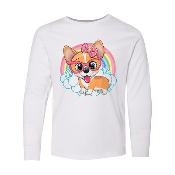 Inktastic Corgi Dog Lover Rainbow Long Sleeve Youth T-Shirt