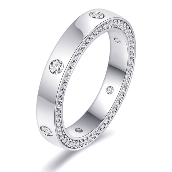 SFTING 1CT Wedding Band of Double Row Zirconia in Front/Back Pavé & Flush Top Engagement Ring in 925 Silver for Bridal Her Silver Size 7