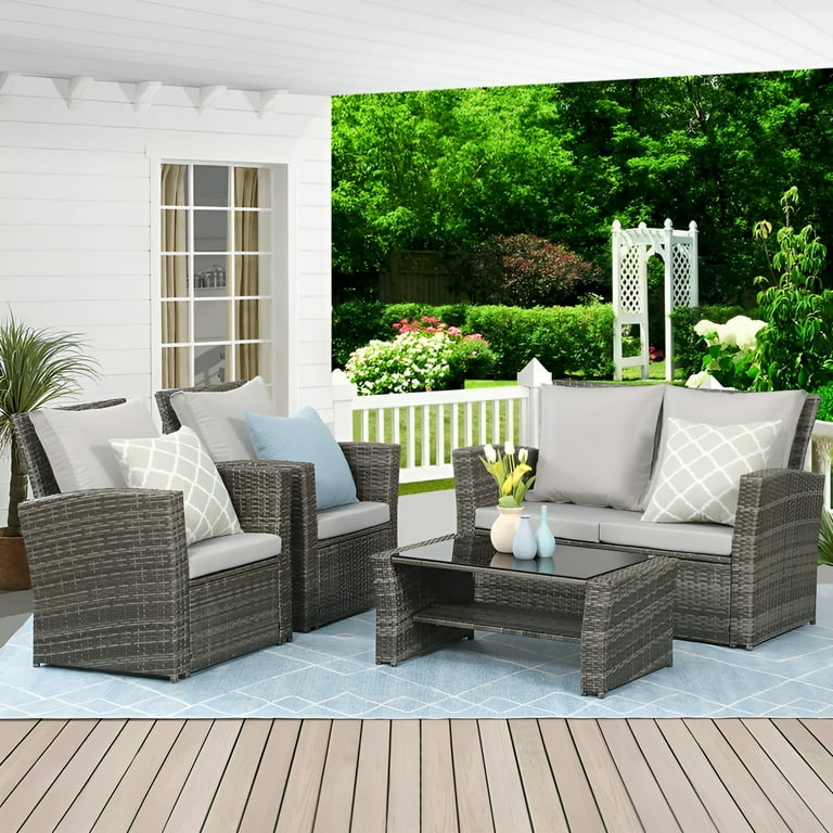 All-Weather Outdoor Patio Sofa Set, 4-Piece Wicker Rattan